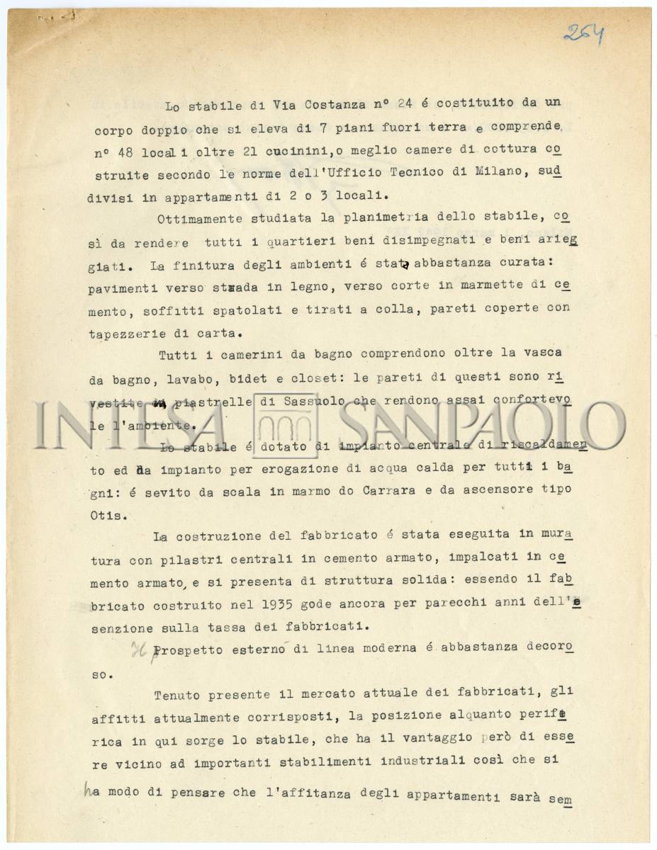 Descrizione dello stabile di via Costanza 24 appartenente alla famiglia Colorni, 1 marzo 1942